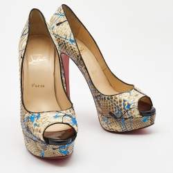 Christian Louboutin Two Tone Python Graffiti Print Lady Peep Pumps Size 40