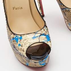 Christian Louboutin Two Tone Python Graffiti Print Lady Peep Pumps Size 40