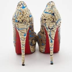 Christian Louboutin Two Tone Python Graffiti Print Lady Peep Pumps Size 40