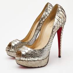 Pre Owned Christian Louboutin Two Tone Python Lady Peep Pumps Size 40