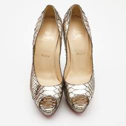 Pre Owned Christian Louboutin Two Tone Python Lady Peep Pumps Size 40