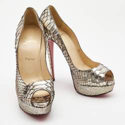 Pre Owned Christian Louboutin Two Tone Python Lady Peep Pumps Size 40