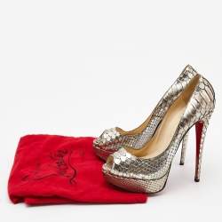 Pre Owned Christian Louboutin Two Tone Python Lady Peep Pumps Size 40