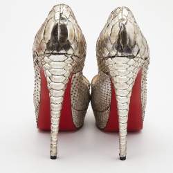 Pre Owned Christian Louboutin Two Tone Python Lady Peep Pumps Size 40