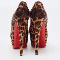 Pre Owned Christian Louboutin Brown/Beige Leopard Print Calf Hair Highness Pumps Size 39