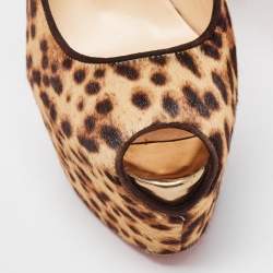 Pre Owned Christian Louboutin Brown/Beige Leopard Print Calf Hair Highness Pumps Size 39