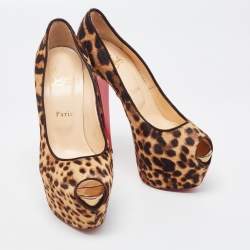 Pre Owned Christian Louboutin Brown/Beige Leopard Print Calf Hair Highness Pumps Size 39