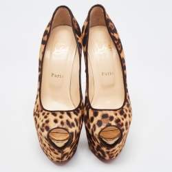 Pre Owned Christian Louboutin Brown/Beige Leopard Print Calf Hair Highness Pumps Size 39
