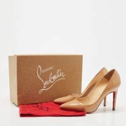 Pre Owned Christian Louboutin Beige Patent Leather Pigalle Pointed Toe Pumps Size 38
