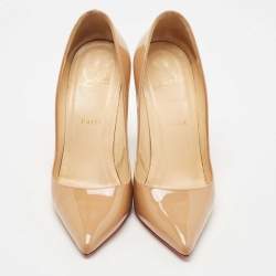 Pre Owned Christian Louboutin Beige Patent Leather Pigalle Pointed Toe Pumps Size 38