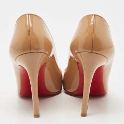 Pre Owned Christian Louboutin Beige Patent Leather Pigalle Pointed Toe Pumps Size 38