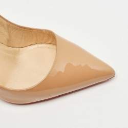 Pre Owned Christian Louboutin Beige Patent Leather Pigalle Pointed Toe Pumps Size 38