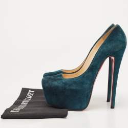 Christian Louboutin Teal Blue Suede Daffodile Platform Pumps Size 38