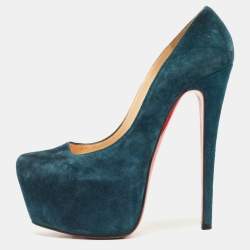 Christian Louboutin Teal Blue Suede Daffodile Platform Pumps Size 38