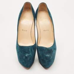 Christian Louboutin Teal Blue Suede Daffodile Platform Pumps Size 38