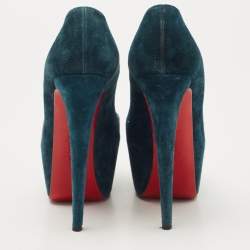 Christian Louboutin Teal Blue Suede Daffodile Platform Pumps Size 38