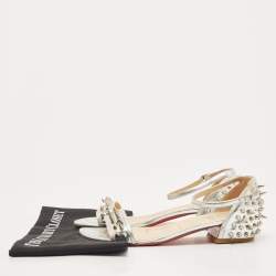 مملوكة مسبقًا Christian Louboutin Silver Leather Druide Ankle Strap Sandals Size 38