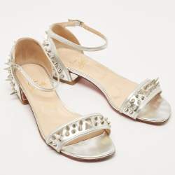 مملوكة مسبقًا Christian Louboutin Silver Leather Druide Ankle Strap Sandals Size 38