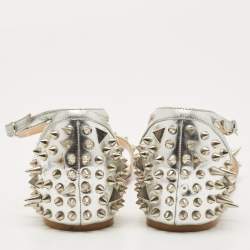 مملوكة مسبقًا Christian Louboutin Silver Leather Druide Ankle Strap Sandals Size 38
