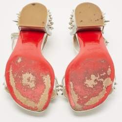 مملوكة مسبقًا Christian Louboutin Silver Leather Druide Ankle Strap Sandals Size 38