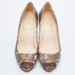 Pre Owned Christian Louboutin Brown Watersnake Leather Very Prive Peep Toe Pumps Size 37