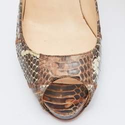 Pre Owned Christian Louboutin Brown Watersnake Leather Very Prive Peep Toe Pumps Size 37