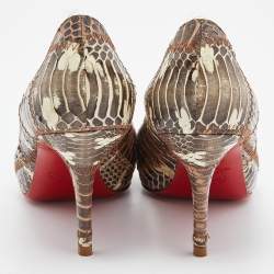 Pre Owned Christian Louboutin Brown Watersnake Leather Very Prive Peep Toe Pumps Size 37