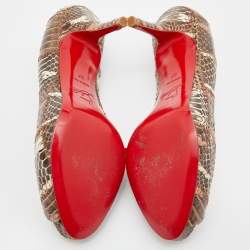 Pre Owned Christian Louboutin Brown Watersnake Leather Very Prive Peep Toe Pumps Size 37