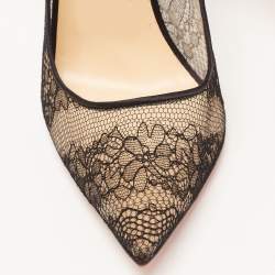 مملوكة مسبقًا Christian Louboutin Black Satin and Lace Follies Pumps Size 37