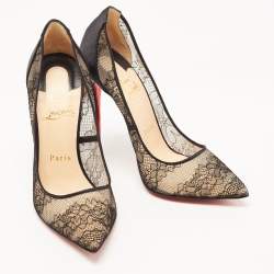 مملوكة مسبقًا Christian Louboutin Black Satin and Lace Follies Pumps Size 37