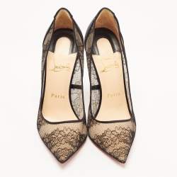 مملوكة مسبقًا Christian Louboutin Black Satin and Lace Follies Pumps Size 37