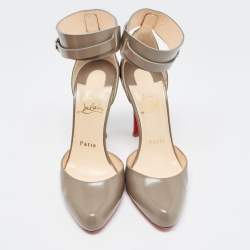 Christian Louboutin Grey Leather Bettina Ankle Strap Pumps Size 36.5