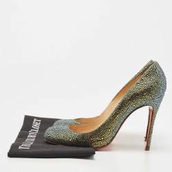 Pre Owned Christian Louboutin Two Tone Metallic Leather Strass Fifi Pumps Size 40