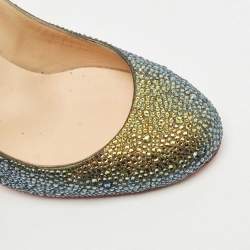 Pre Owned Christian Louboutin Two Tone Metallic Leather Strass Fifi Pumps Size 40