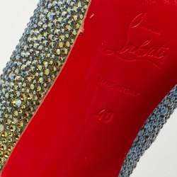 Pre Owned Christian Louboutin Two Tone Metallic Leather Strass Fifi Pumps Size 40