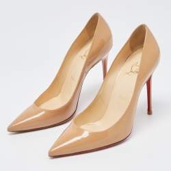 Pre Owned Christian Louboutin Beige Patent Leather Kate Pumps Size 37