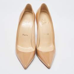 Pre Owned Christian Louboutin Beige Patent Leather Kate Pumps Size 37