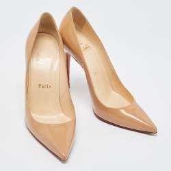 Pre Owned Christian Louboutin Beige Patent Leather Kate Pumps Size 37