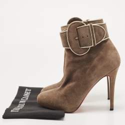Pre Owned Christian Louboutin Brown Suede Trottinette Ankle Booties Size 39.5