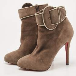 Pre Owned Christian Louboutin Brown Suede Trottinette Ankle Booties Size 39.5