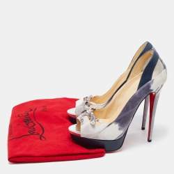 Pre Owned Christian Louboutin Tricolor Nubuck Peep Toe Pumps Size 39.5