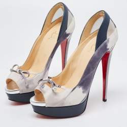 Pre Owned Christian Louboutin Tricolor Nubuck Peep Toe Pumps Size 39.5