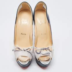 Pre Owned Christian Louboutin Tricolor Nubuck Peep Toe Pumps Size 39.5