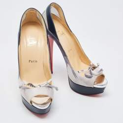 Pre Owned Christian Louboutin Tricolor Nubuck Peep Toe Pumps Size 39.5
