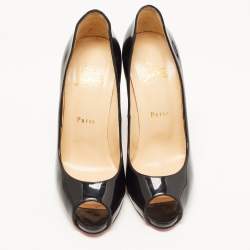 Pre Owned Christian Louboutin Black Patent Very Prive Pumps Size 38