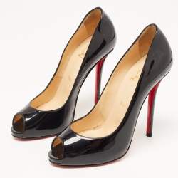 Pre Owned Christian Louboutin Black Patent Very Prive Pumps Size 38