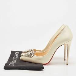 Pre Owned Christian Louboutin Cream Satin Cristacora Pumps Size 38