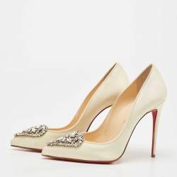 Pre Owned Christian Louboutin Cream Satin Cristacora Pumps Size 38
