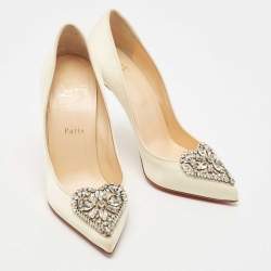 Pre Owned Christian Louboutin Cream Satin Cristacora Pumps Size 38