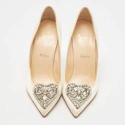 Pre Owned Christian Louboutin Cream Satin Cristacora Pumps Size 38